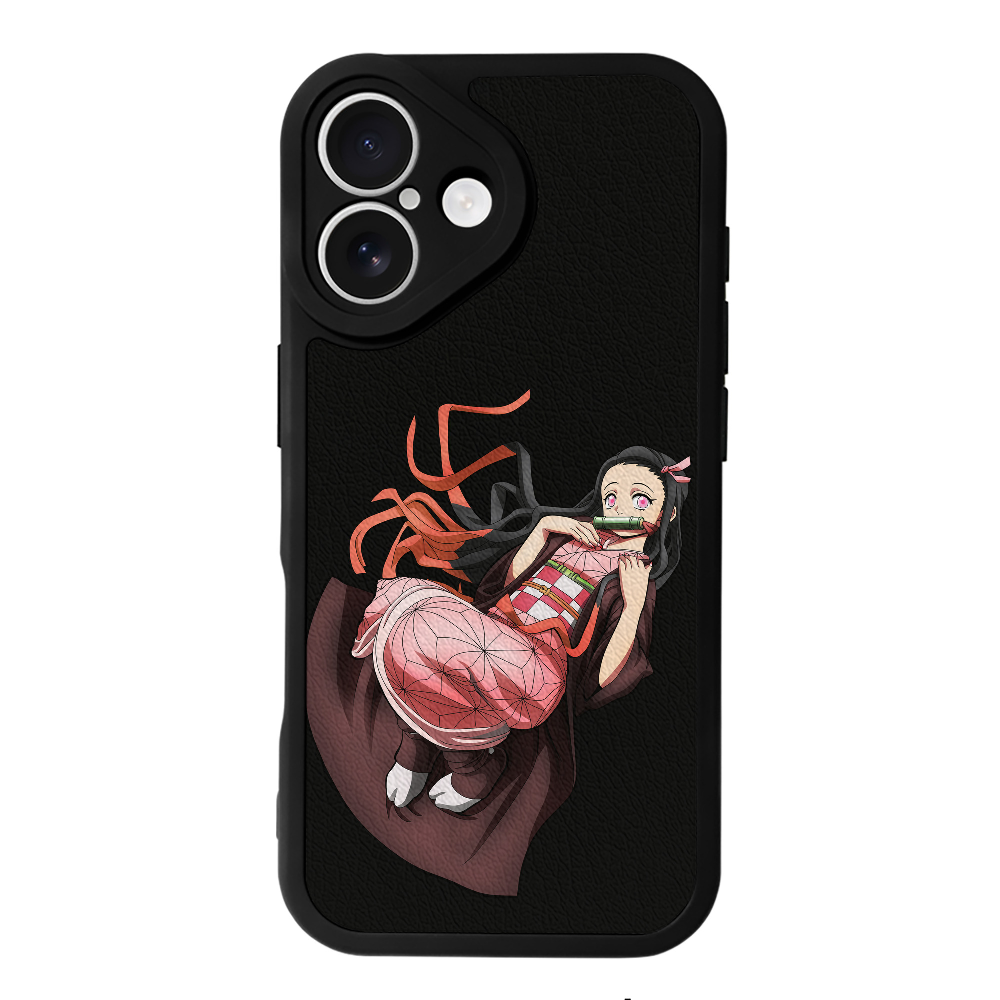 （画像用） 鬼滅の刃（きめつのやいば）竈門 禰󠄀豆子／かまど ねずこ Kamado Nezuko 【iPhone 16シリーズ対応】シリコンスマホケース（レザー調） 材質：シリコン